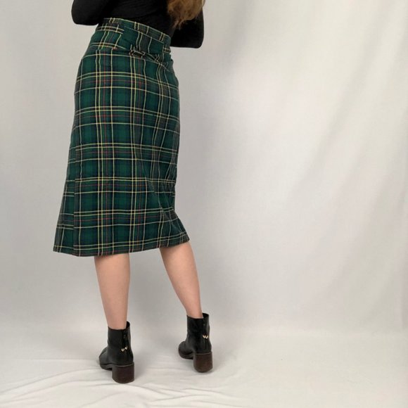 Stunning Vintage Plaid Tartan Midi Skirt Pleated Kilt Preppy Academia Scotland - Picture 7 of 8